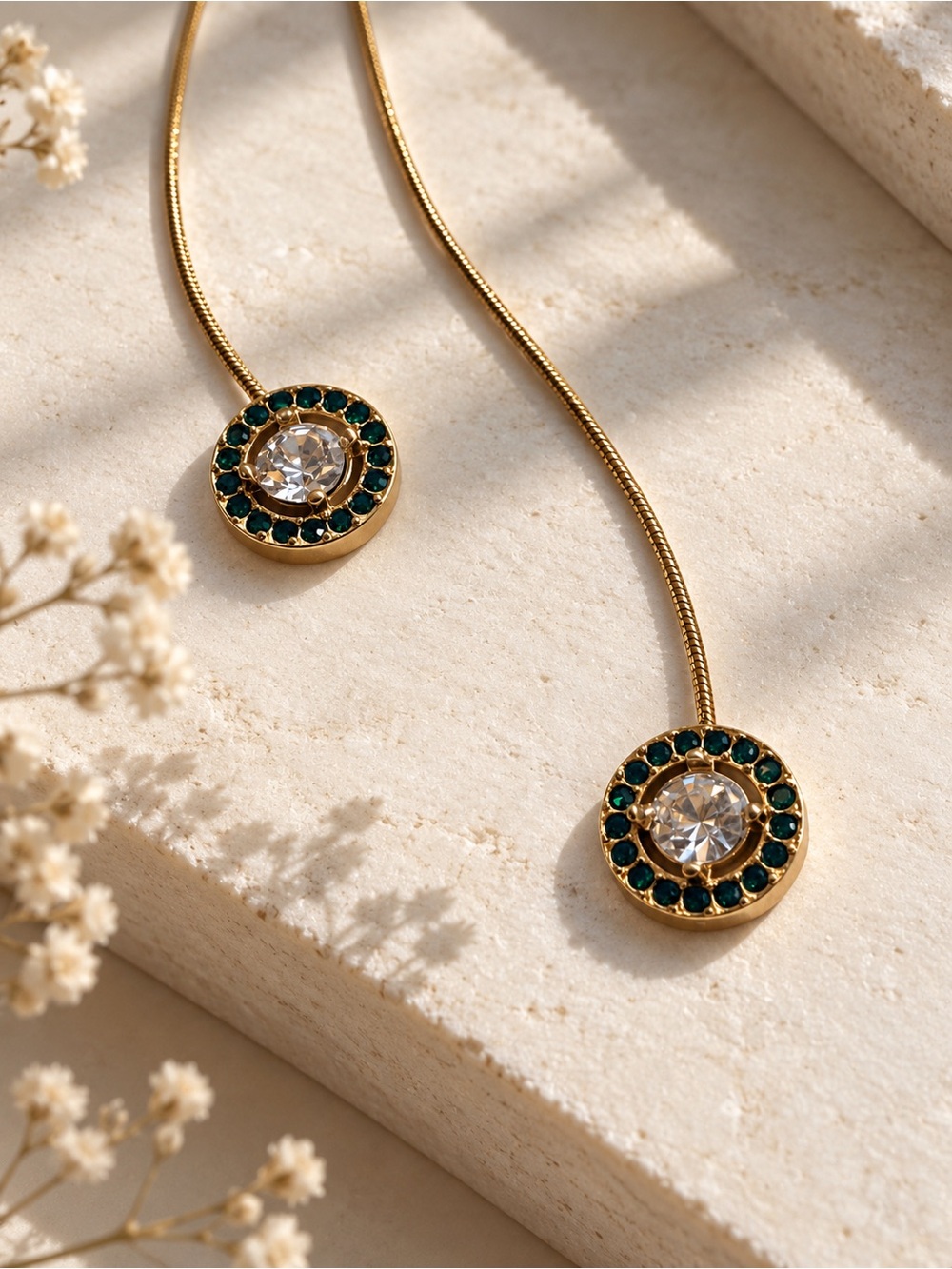 Elegant Gold Plated Necklace with Emerald Green and Clear Stones 18 inches